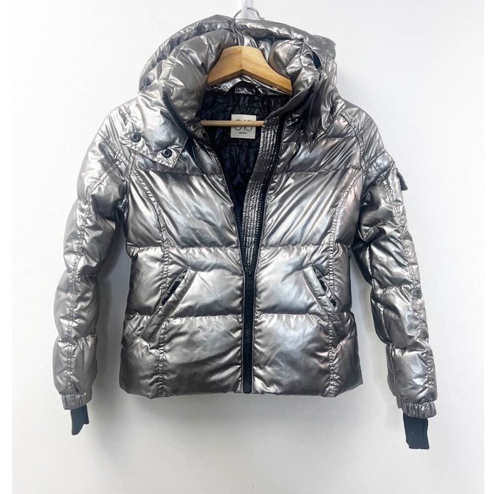S13 Kylie Metallic Duck Down Feather Detachable Hooded Puffer Jacket Kids Sz 10